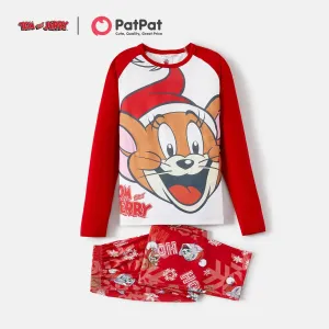 Tom and Jerry Family Matching Red Christmas Graphic Raglan-sleeve Pajamas Sets (Flame Resistant) #210408