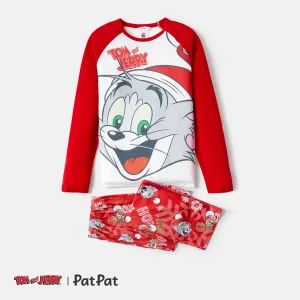 Tom and Jerry Family Matching Red Christmas Graphic Raglan-sleeve Pajamas Sets (Flame Resistant) #210412