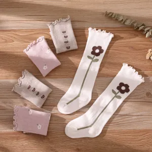 3-pairs Baby Floral Jacquard Long Stockings Set #217401