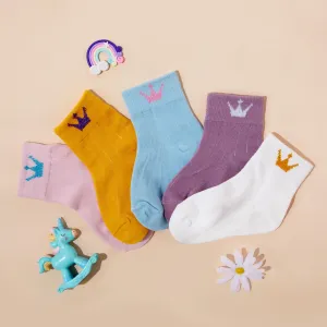 5-pack Baby / Toddler/ Kid Letter and Crown Print Socks #195599