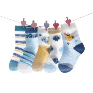 5-pack Baby/toddler/kids Girl/Boy Childlike Mesh Mid-Calf Socks #1332944