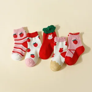 5 Pairs Baby/Toddler/Kid Cartoon Embroidery Mid-Tube Socks #1060170