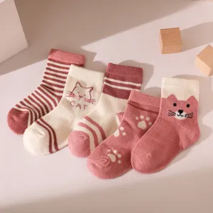 5 Pairs Baby / Toddler Little Bear & Cat Embroidery Tube Socks #1060241