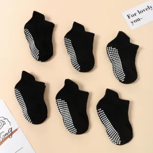 6-pairs Baby Simple Solid Non-slip Glue Grip Socks #200731