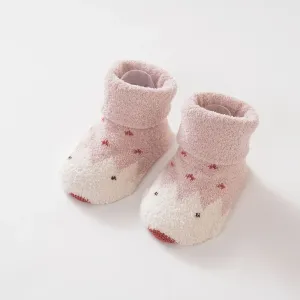 Baby Childlike Soft coral fleece dotted thermal socks,Cute shape of cartoon hedgehog group
