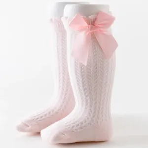 Baby Solid Bowknot Breathable Middle Socks #191288