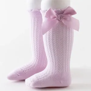 Baby Solid Bowknot Breathable Middle Socks #191302