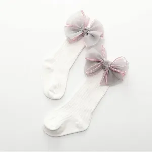 Baby/ Toddler Girl's Tulle Bowknot Decor Ribbed Stockings #188196