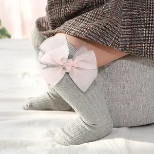 Baby/ Toddler Girl's Tulle Bowknot Decor Ribbed Stockings #188199