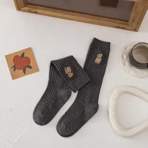 Toddler/Kids Girl Over-the-Knee Socks Featuring Cute Bear Embroidery #1324450