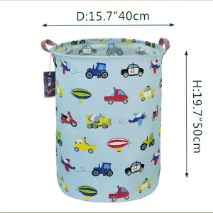 Cartoon Animals/Vehicle Print Laundry Baskets with Handles Collapsible Clothes Hamper Laundry Bin #910246