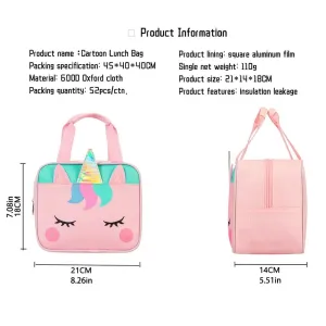 Children's Portable Oxford Cloth Cartoon Unicorn Lunch Bag Lunch Box Insulated Bag