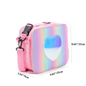 Rainbow Color Portable Lunch Box for Girls, Insulated Simple Shoulder Bag #1053146