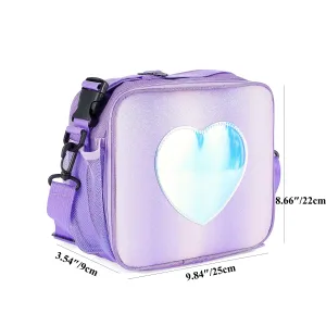 Rainbow Color Portable Lunch Box for Girls, Insulated Simple Shoulder Bag #1053148