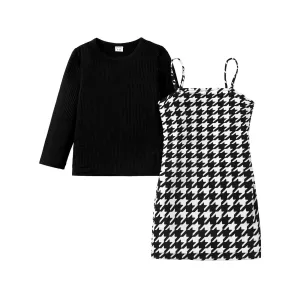 2pcs Toddler Girl Classic Grid Hanging Strap Suit-Dress #1056554