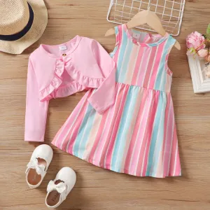 2pcs Toddler Girl Colourful Stripe Suit-Dress #1059222
