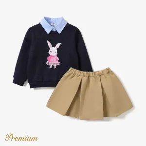 2pcs Toddler Girl Elegant Rabbit Long Sleeve Dress #1193826