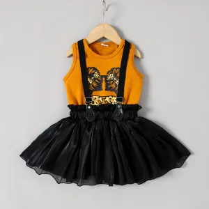 2pcs Toddler Girl Figure Print Tank Top and Suspender Skirt Set #1045731