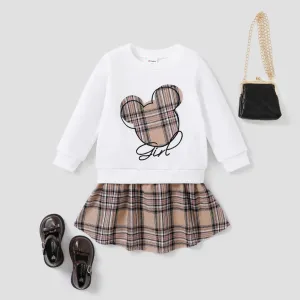 2PCS Toddler Girl Houndstooth School Top/Dress Set #1168167