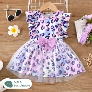 2pcs Toddler Girl Naiaâ¢ Leopard Ruffled Top and Mesh Overlay Skirt Set #1310063