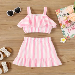 2pcs Toddler Girl Stripe Ruffled Cami Top and Skirt Set #1043805