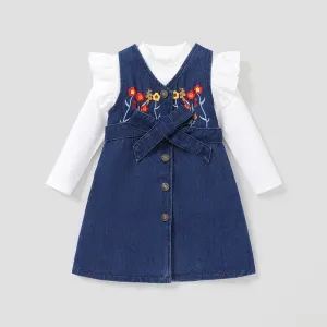 2PCS Toddler Girl Sweet  Floral Little Daisy Pattern Flutter Sleeve Dress Set #1100857