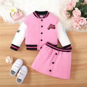 2pcs Toddler Girl's Preppy College-style Cardigan Suit Dress #1194442