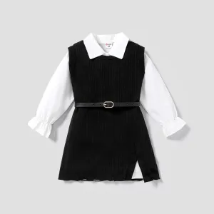 3PCS Toddler Girl Avant-garde Solid Shirt/Dress/ Belt #1164436