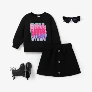 3PCS Toddler Girl Letter Pattern Avant-garde Stand Collar Long Sleeve  Dress Set #1116800
