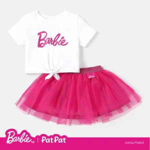 Barbie 2pcs Toddler Girl Tie Knot Cotton Tee and Mesh Skirt Set #862072