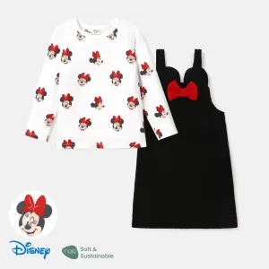 Disney Mickey and Friends Toddler Girl 2pcs Character Print Long-sleeve Bodysuit and Bow Decor Floral Print Skirt Set #1064777
