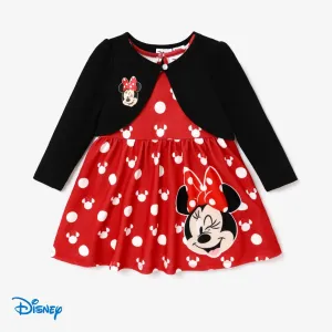Disney Mickey and Friends Toddler Girl Character Print Long-sleeve Cardigan and Polka Dots Sleeveless Dresses Sets #1171007