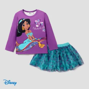 Disney Princess Toddler Girl 2pcs Character Print Long-sleeve Tee and Mesh Skirt Set #1095703