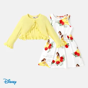 Disney Princess Toddler Girl 2pcs Ruffled Cardigan and Floral Print Tank Dress Set #1059560