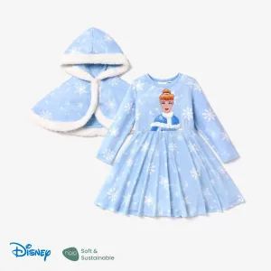 Disney Princess Toddler Girl Naiaâ¢ Character Print Long-sleeve Dress and Hooded Allover Snowflake Print Cloak Set #1166734