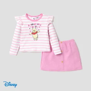 Disney Winnie the Pooh Toddler Girl Striped Print Flutter Long-sleeve Top and Short Skirt Sets #1166366