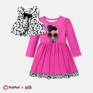 L.O.L. SURPRISE! 2pcs Kid Girl Leopard Vest and Character Print Long-sleeve Dress Set #1078273