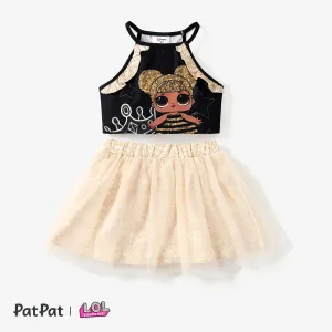 LOL Surprise 2pcs Toddler Girls Character Print Top with Mesh Skirt Set
