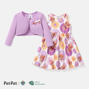 PAW Patrol 2pcs Toddler Girl Naia Floral Print Sleeveless Dress and Bowknot Design Cotton Cardigan Set #232542