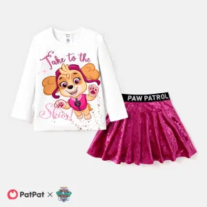 PAW Patrol Toddler Girl 2pcs Character Print Long-sleeve Top and Letter Tape Skirt Set #1059419