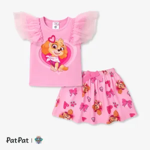 Paw Patrol Toddler Girl 2pcs Heart Bowknot pattern Patched Mesh Sleeve Tee and Skirt Set #1323733