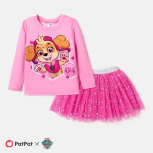 PAW Patrol Toddler Girl Character Print Long-sleeve Top and Mesh Splice Dress Set