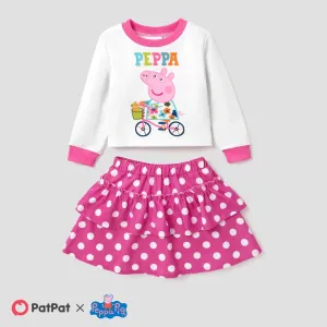 Peppa Pig 2pcs Toddler GIrl Fun Time Top and Dotted Skirt Set #1196707