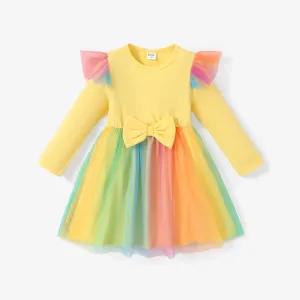 Toddler Girl Colorful Mesh Multi-layer Dress with Flutter Sleeves #1317378