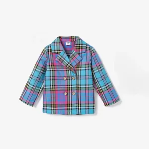 Toddler Girl Double-Breasted Grid Coat/Sweet Stripe Design Animal Butterfly Tee #1163904