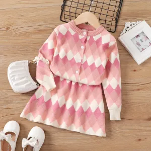Toddler Girl Geometric Pattern Button Design Dress #1059510