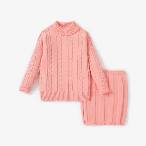 Toddler Girl Sweet Textured Turtleneck Sweater and Knit Skirt Set #1062997