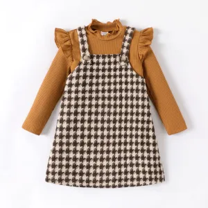 Toddler Girls Grid/Houndstooth Flutter Sleeve Dress Set