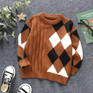 Toddler Boy Casual Plaid Colorblock Textured Knit Sweater #1040668