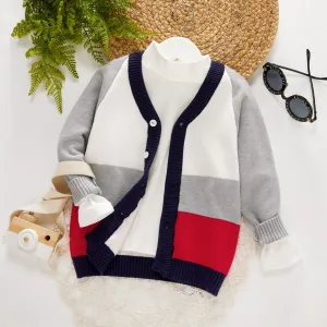 Toddler Boy Colorblock Button Design Sweater Cardigan #1025753